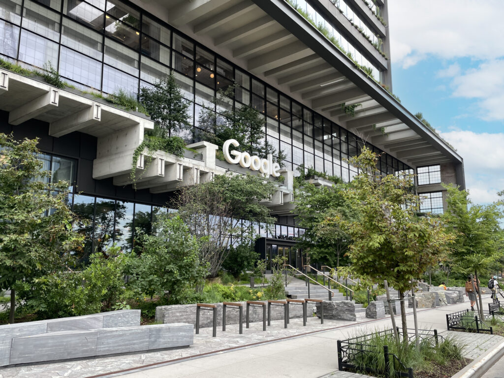 Google's St. John's Terminal office exterior in Hudson Square, New York
